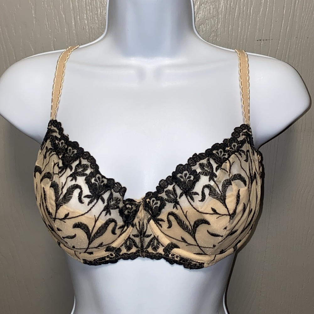 Rare Victoria’s Secret Plunge Bra 34D Embroidered Semi Sheer Underwire